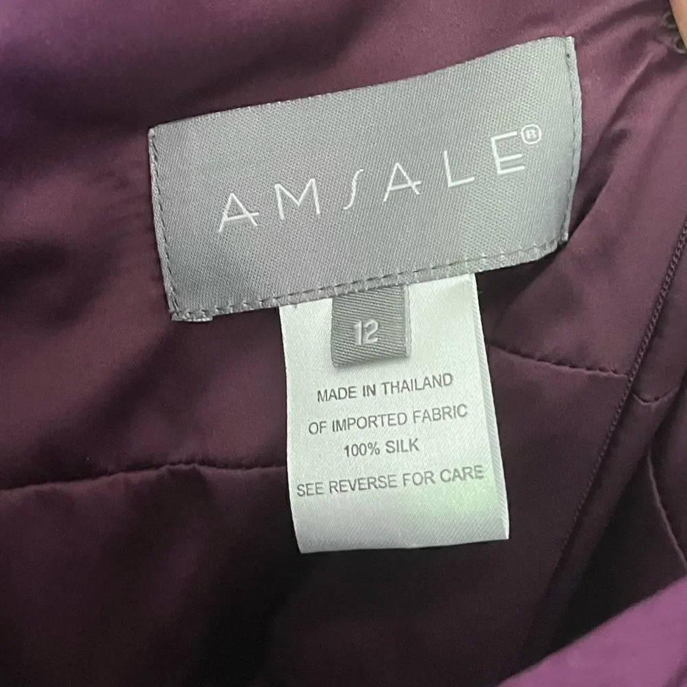 AMSALE | 100% Silk Purple Empire Waist Gown (12)
